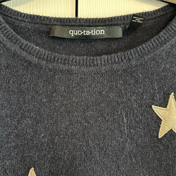 Quotation Women’s Navy Blue with Silver Stars Cashmere Crewneck Sweater - Picture 2 of 6
